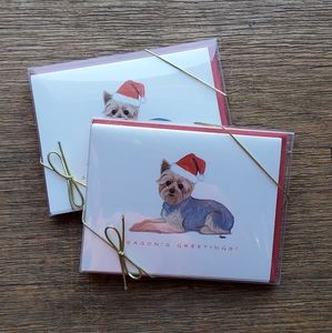 NEW Set of 2 Yorkie Terrier Santa Dog Lover Holiday Christmas Blank Note Cards